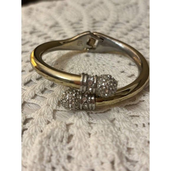 Banana Republic Jewelry - Banana Republic Gold Tone Bypass Hinged Bangle Bracelet Pave Crystal End Caps